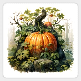 Whimsical Pumpkin Miniature Forest Watercolor Illustration of Autumn Magnet